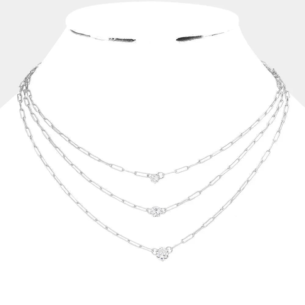 Rhinestone Bezel Pendant Chain Layered Necklace - Jewelry Store by Erik Rayo