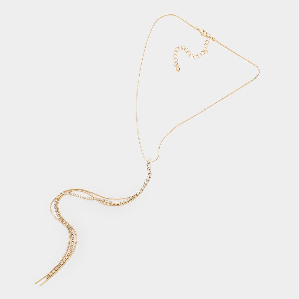 Gold Long Dropped Rhinestone Metal Chain Y Necklace - Jewelry Store by Erik Rayo