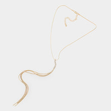 Load image into Gallery viewer, Gold Long Dropped Rhinestone Metal Chain Y Necklace
