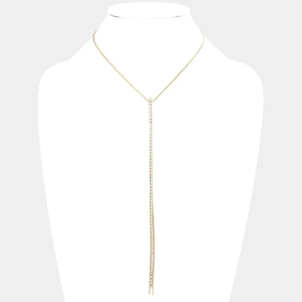 Gold Long Dropped Rhinestone Metal Chain Y Necklace - Jewelry Store by Erik Rayo