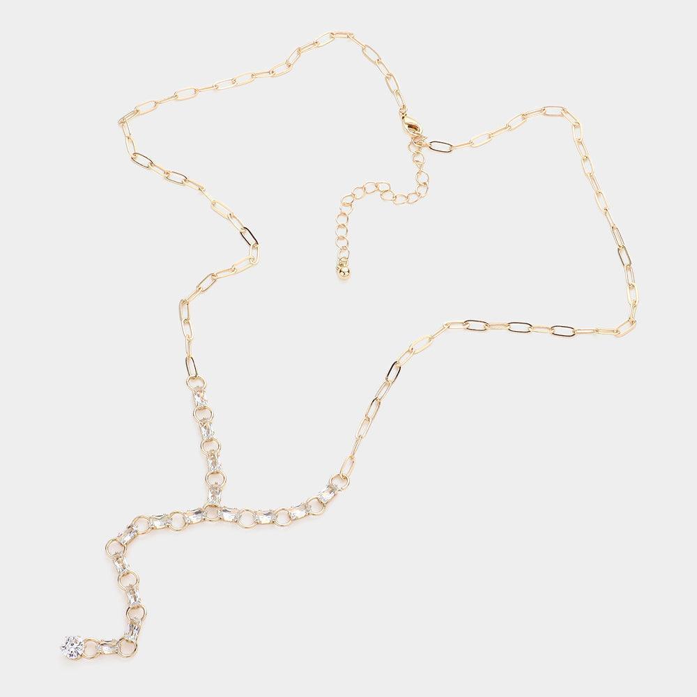 Gold Baguette Stone Link Y Necklace - Jewelry Store by Erik Rayo