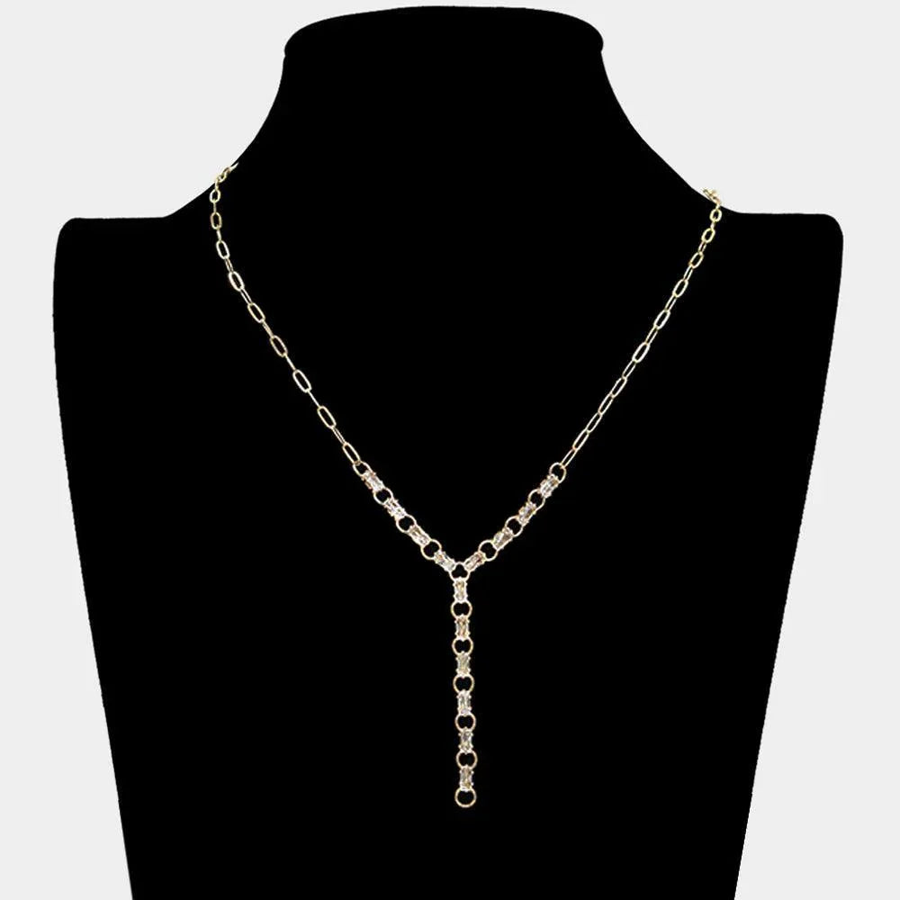 Gold Baguette Stone Link Y Necklace - Jewelry Store by Erik Rayo