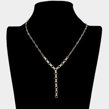 Load image into Gallery viewer, Gold Baguette Stone Link Y Necklace
