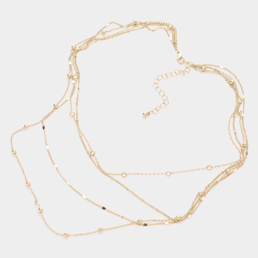Gold Round Stone Metal Ball Station Multi Layered Bib Necklace - Jewelry Store by Erik Rayo