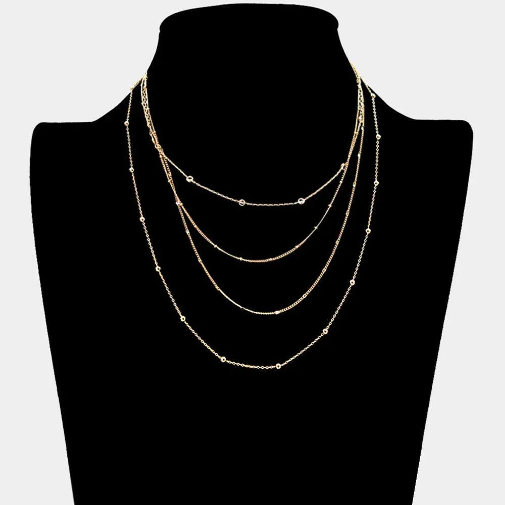 Gold Round Stone Metal Ball Station Multi Layered Bib Necklace - Jewelry Store by Erik Rayo