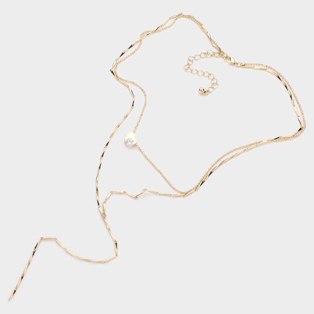 Gold Stone Heart Accented Double Layered Y Necklace - Jewelry Store by Erik Rayo