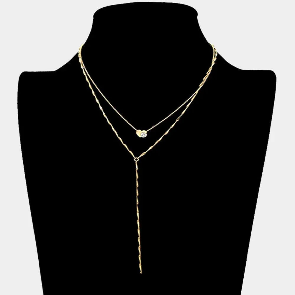Gold Stone Heart Accented Double Layered Y Necklace - Jewelry Store by Erik Rayo