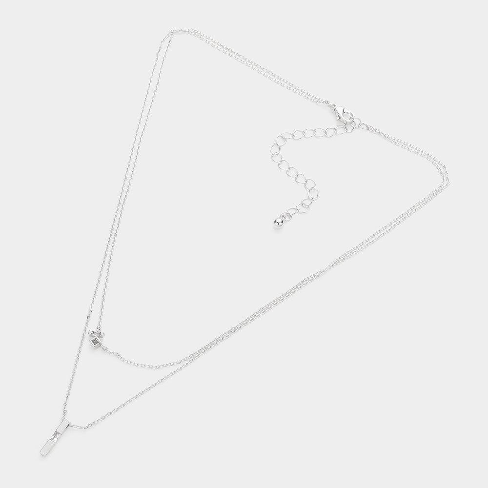 Baguette Square Stone Pendant Double Layered Necklace - Jewelry Store by Erik Rayo