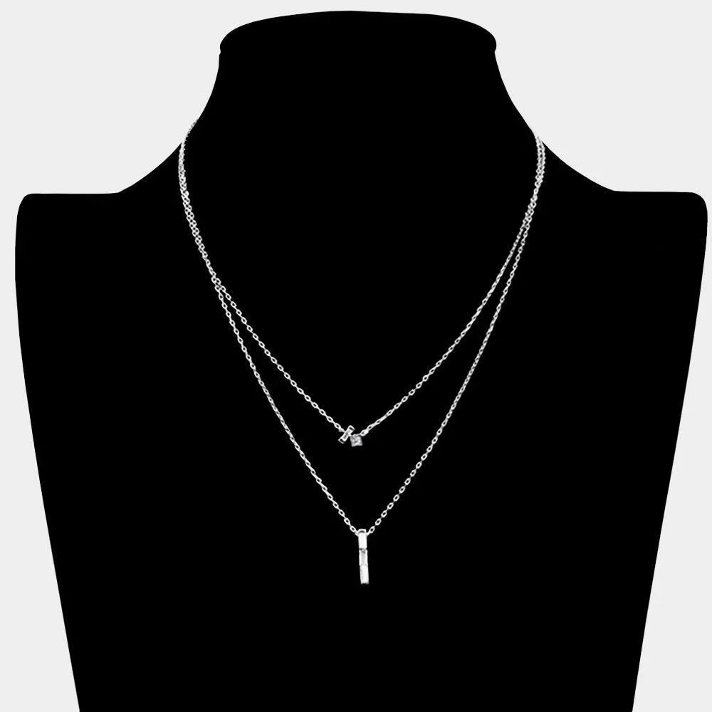 Baguette Square Stone Pendant Double Layered Necklace - Jewelry Store by Erik Rayo