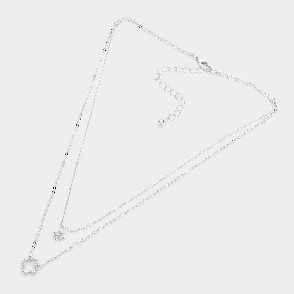 Rhinestone North Star Quatrefoil Pendant Double Layered Necklace - Jewelry Store by Erik Rayo