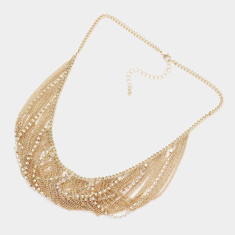 Gold Draped Stone Metal Chain Bib Necklace - Jewelry Store by Erik Rayo