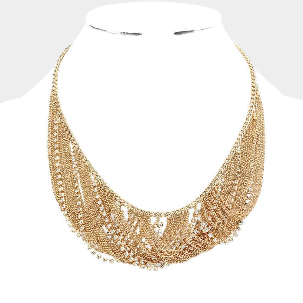 Gold Draped Stone Metal Chain Bib Necklace - Jewelry Store by Erik Rayo