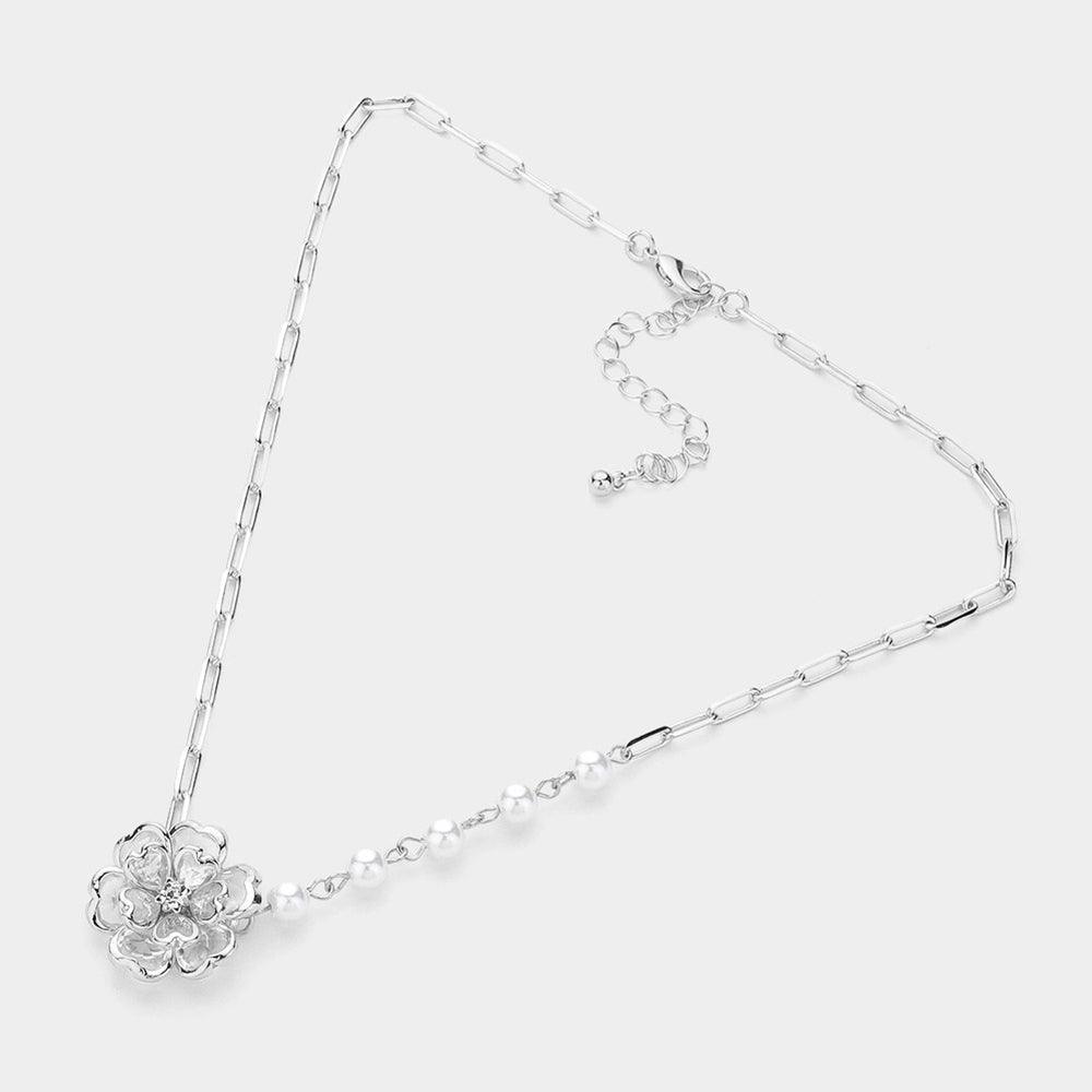 Pearl Pointed Clear Flower Pendant Necklace - Jewelry Store by Erik Rayo