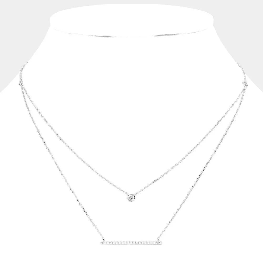 Stone Pointed Bar Pendant Brass Double Layered Necklace - Jewelry Store by Erik Rayo