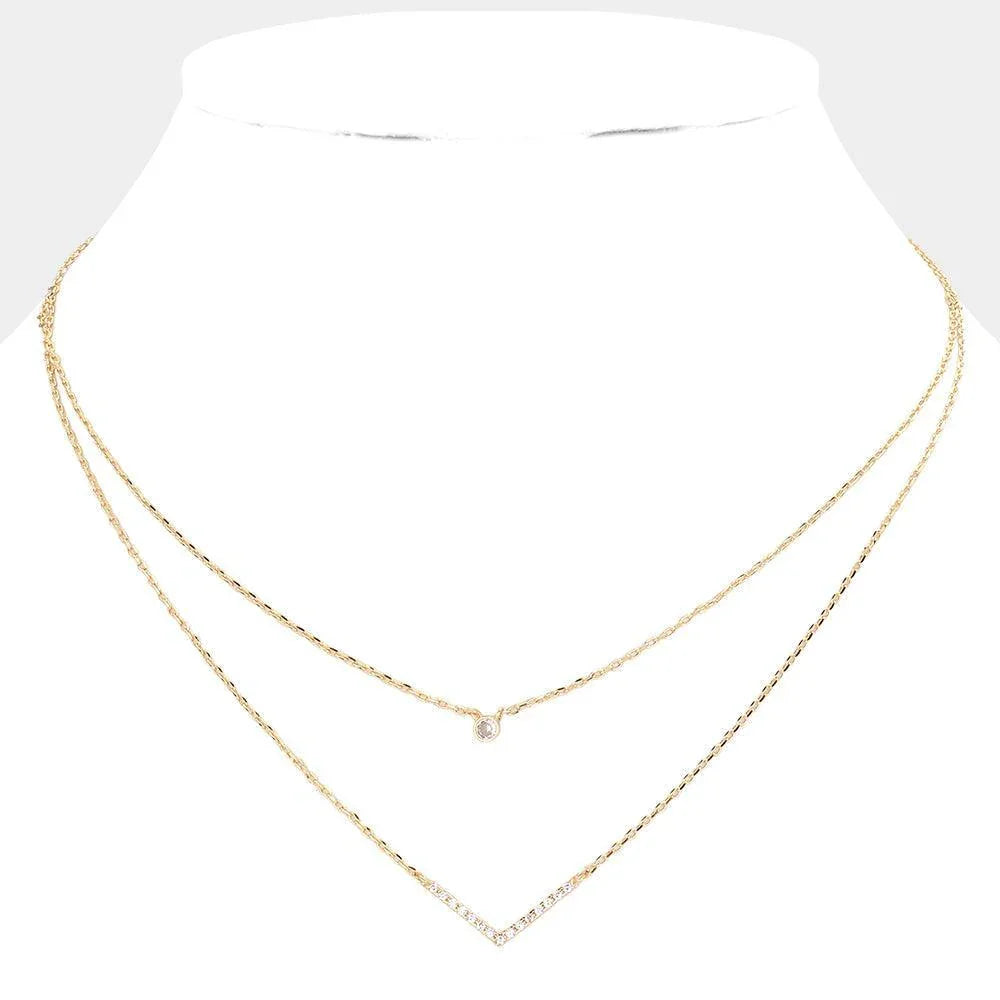 Gold Stone Pointed Brass Double Layered Necklace - Jewelry Store by Erik Rayo