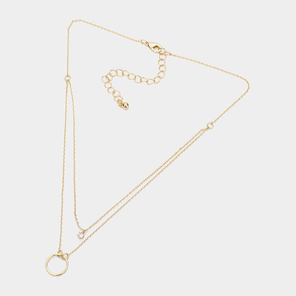 Gold Stone Pointed Open Circle Pendant Brass Double Layered Necklace - Jewelry Store by Erik Rayo