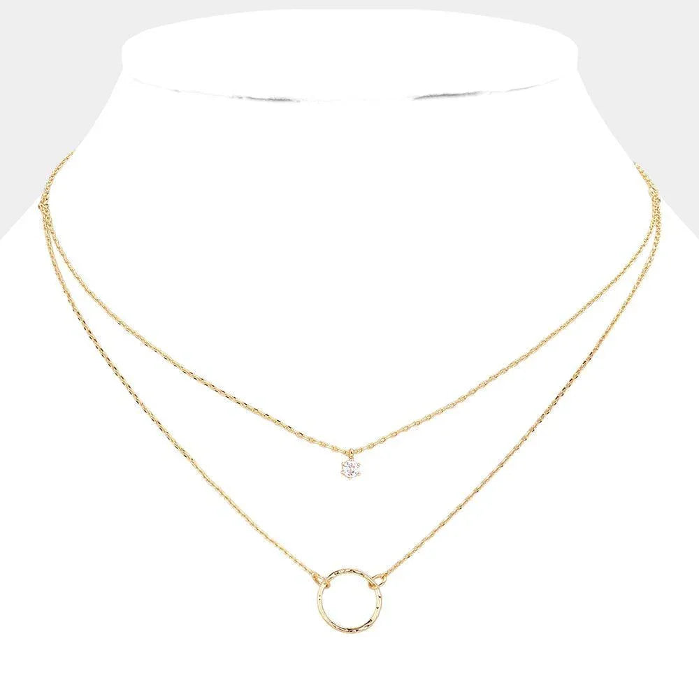 Gold Stone Pointed Open Circle Pendant Brass Double Layered Necklace - Jewelry Store by Erik Rayo