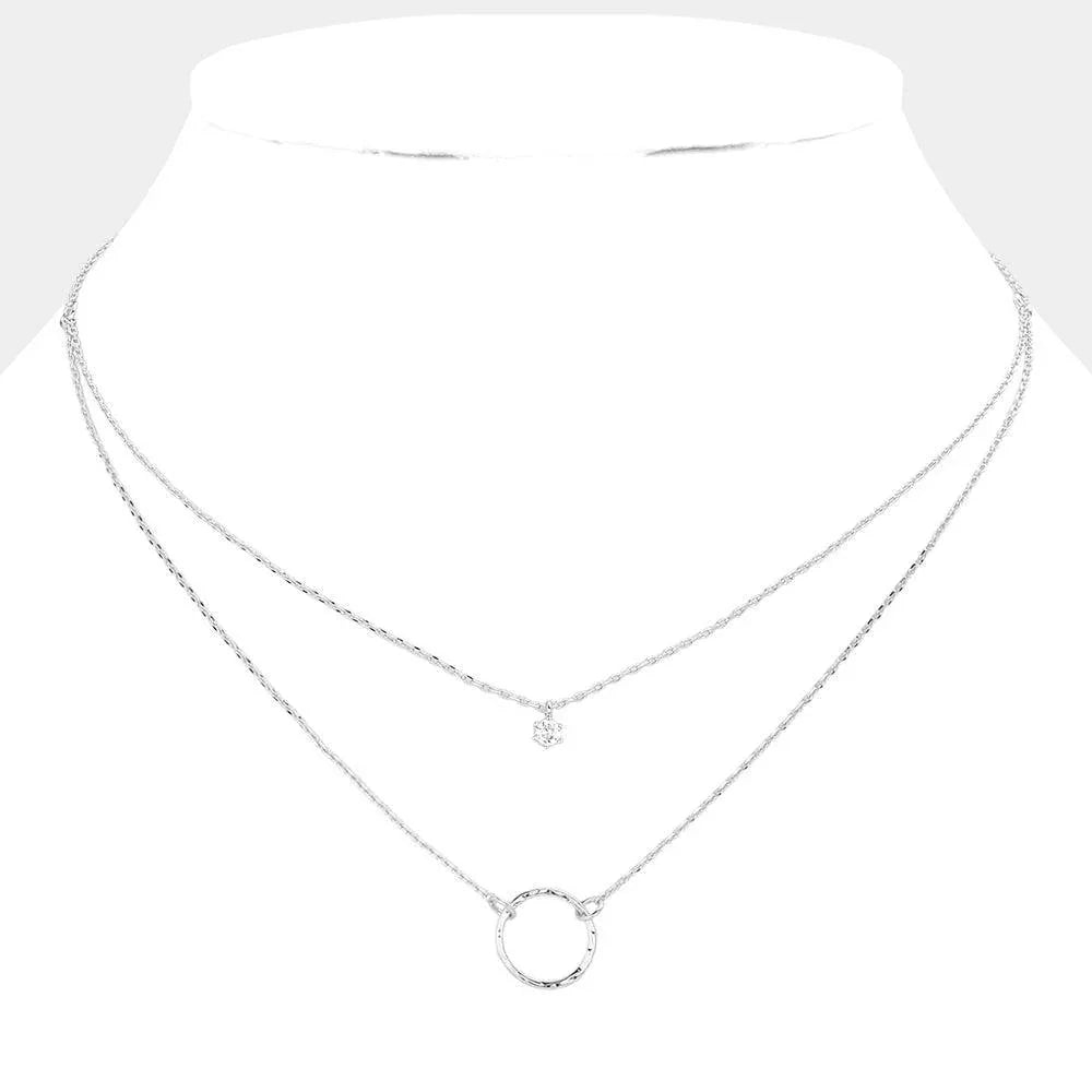 Stone Pointed Open Circle Pendant Brass Double Layered Necklace - Jewelry Store by Erik Rayo
