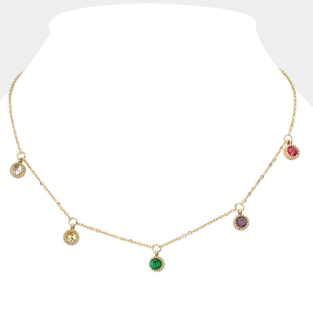Gold Stone Cluster Stainless Steel Station Necklace - Jewelry Store by Erik Rayo