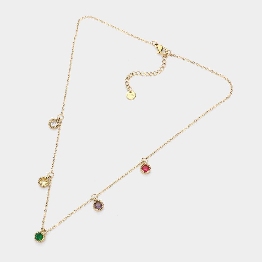 Gold Stone Cluster Stainless Steel Station Necklace - Jewelry Store by Erik Rayo
