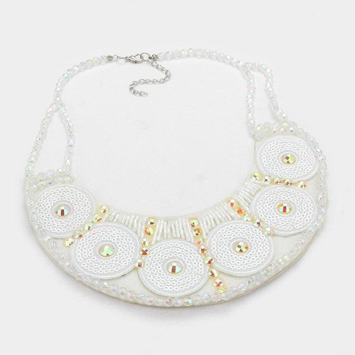 White Felt back glass bead & sequin necklace - Jewelry Store by Erik Rayo