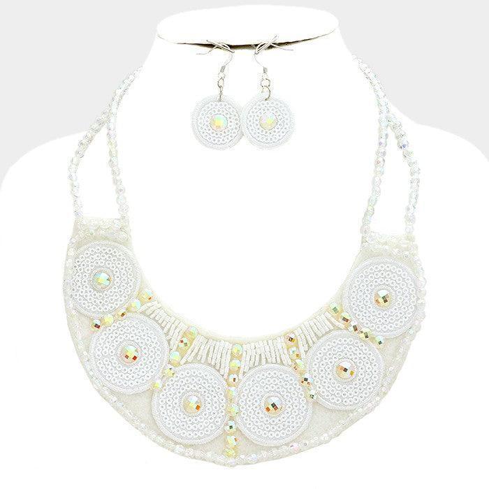White Felt back glass bead & sequin necklace - Jewelry Store by Erik Rayo