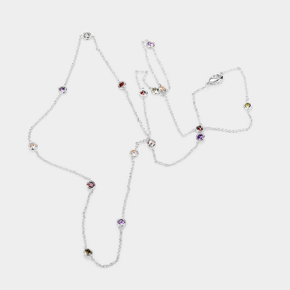 Gold White Gold Dipped Brass Metal Colorful Round CZ Station Necklace - Jewelry Store by Erik Rayo