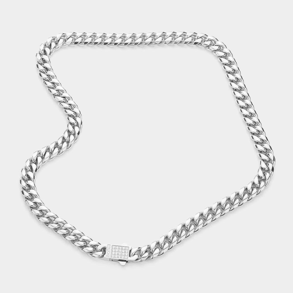 Stainless Steel CZ Embellished Metal Chain Link Necklace - Jewelry Store by Erik Rayo
