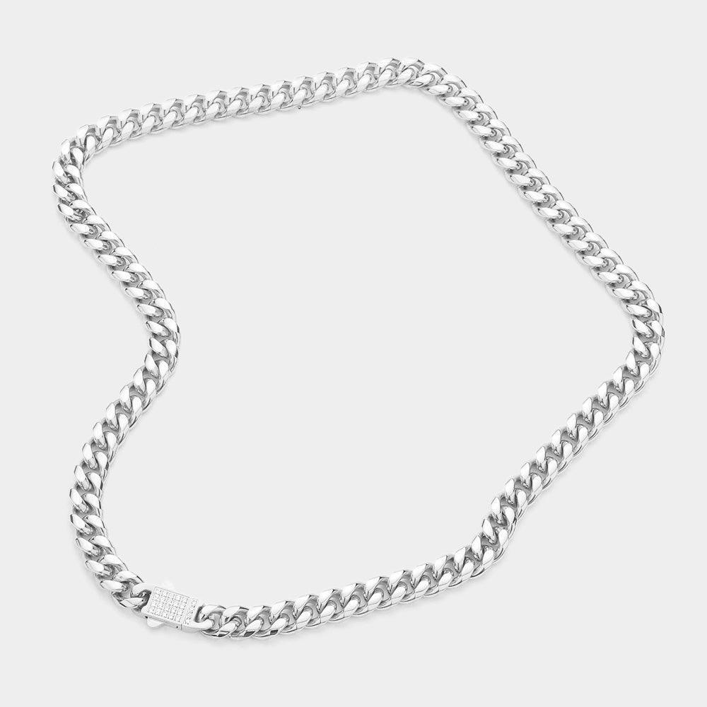 Stainless Steel CZ Embellished Metal Chain Link Necklace - Jewelry Store by Erik Rayo
