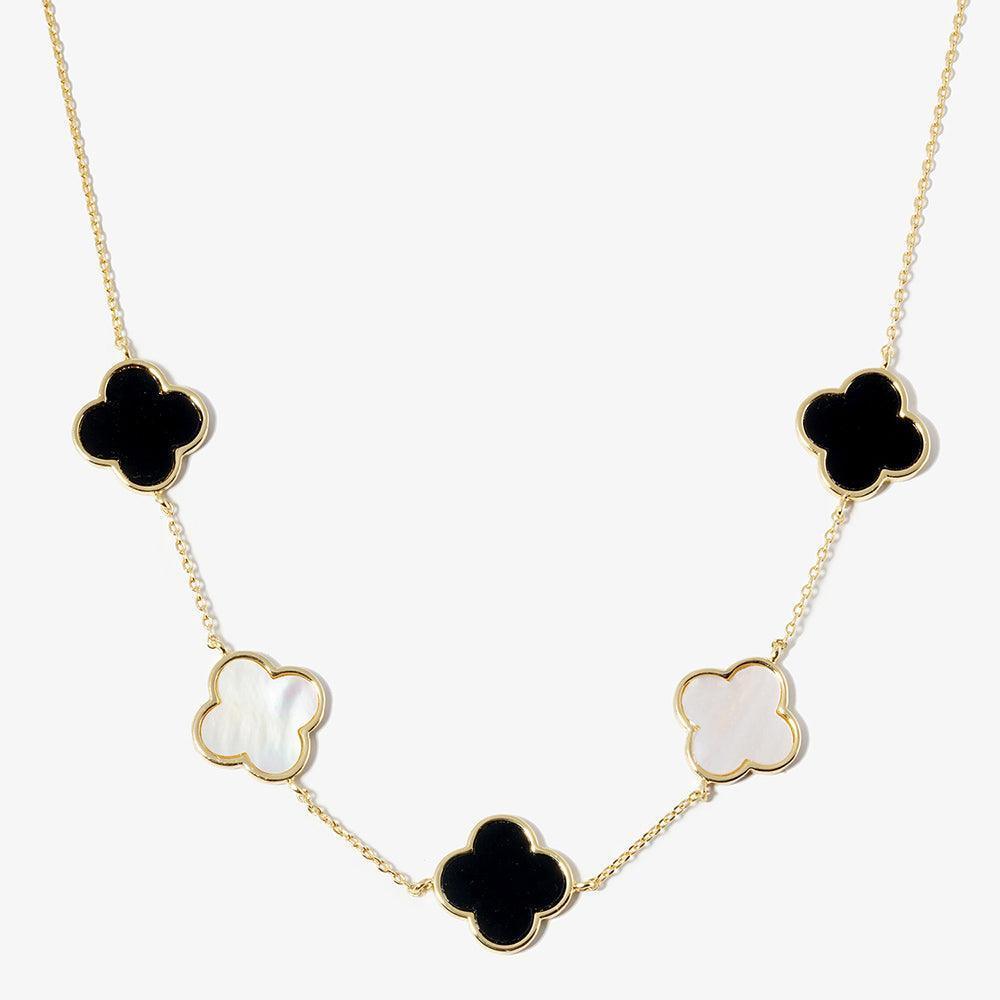White Gold Dipped Quatrefoil Pendant Link Necklace - Jewelry Store by Erik Rayo