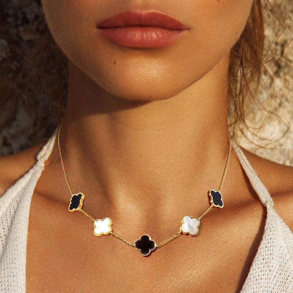 White Gold Dipped Quatrefoil Pendant Link Necklace - Jewelry Store by Erik Rayo