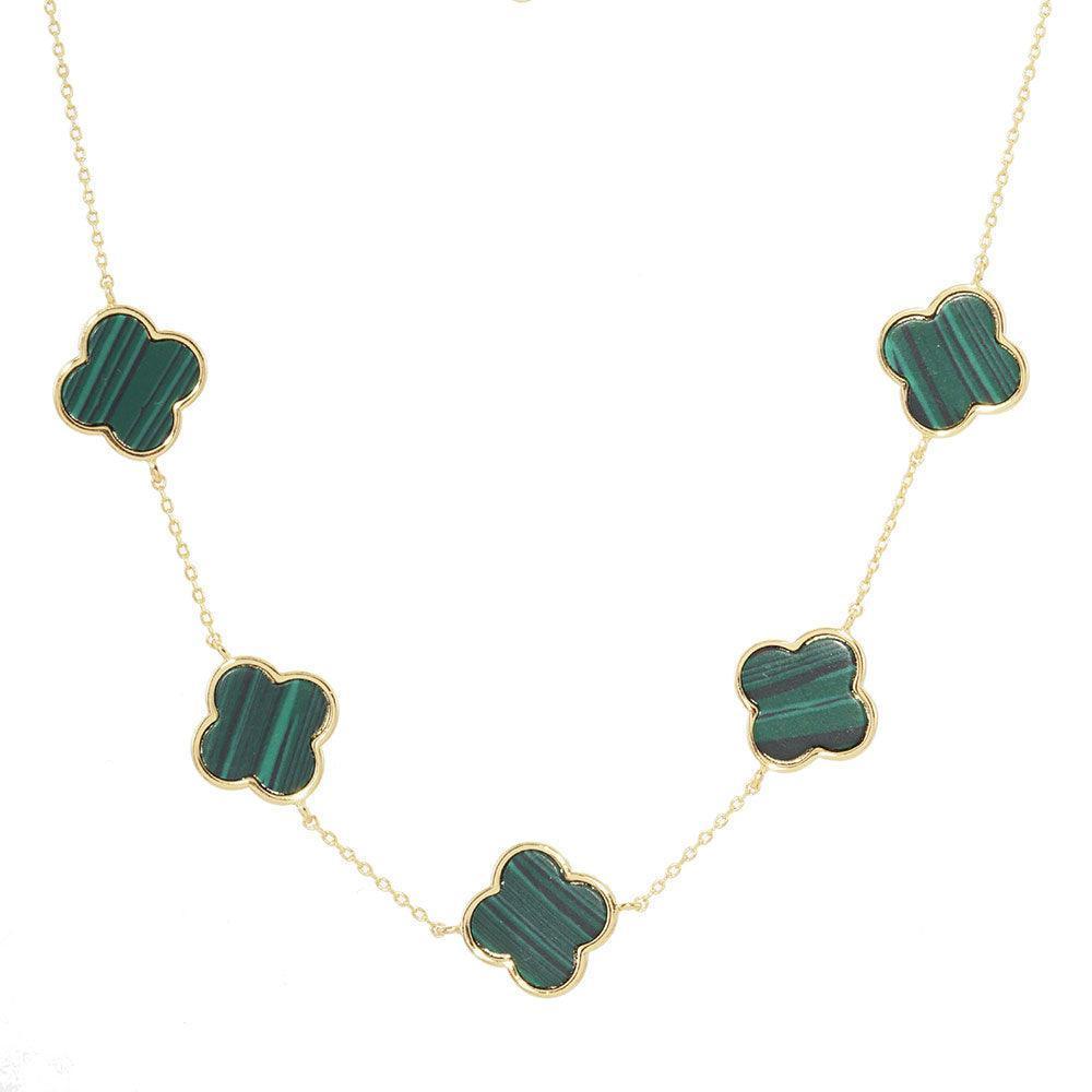 Green Gold Dipped Quatrefoil Pendant Link Necklace - Jewelry Store by Erik Rayo