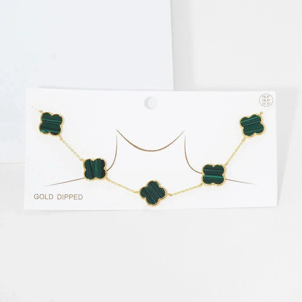 Green Gold Dipped Quatrefoil Pendant Link Necklace - Jewelry Store by Erik Rayo