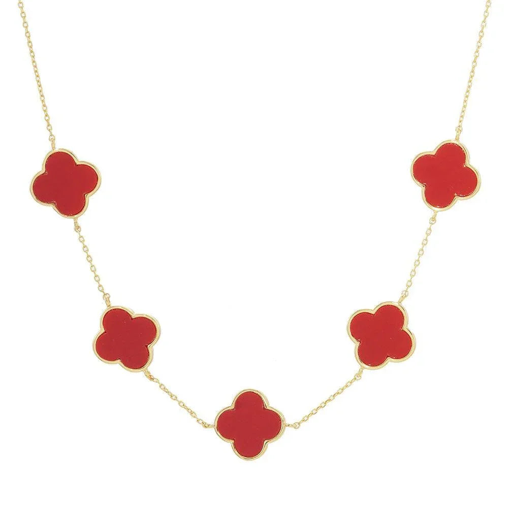 Red Gold Dipped Quatrefoil Pendant Link Necklace - Jewelry Store by Erik Rayo