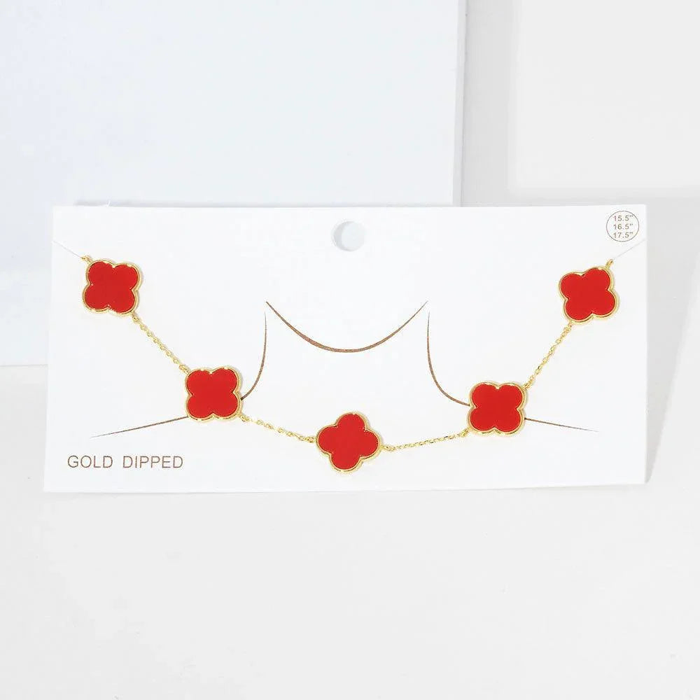 Red Gold Dipped Quatrefoil Pendant Link Necklace - Jewelry Store by Erik Rayo