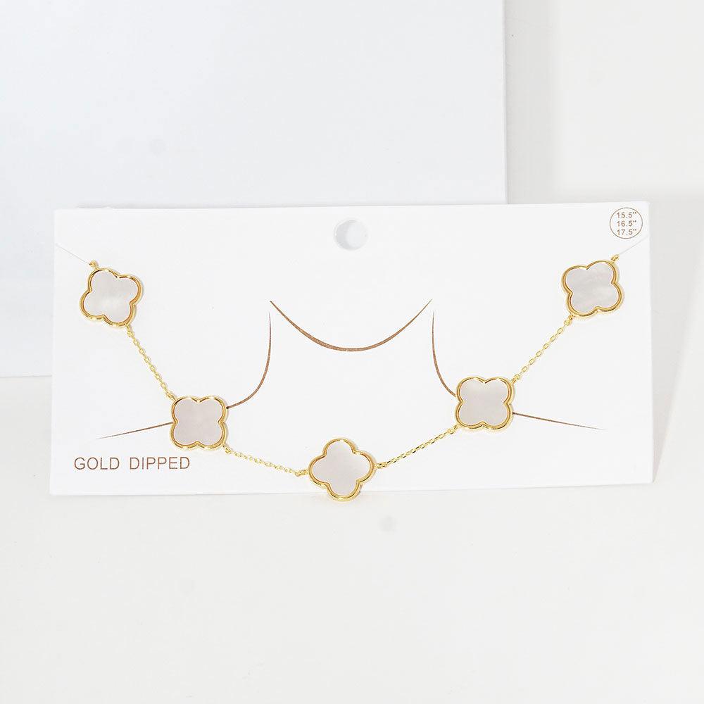 Gold Gold Dipped Quatrefoil Pendant Link Necklace