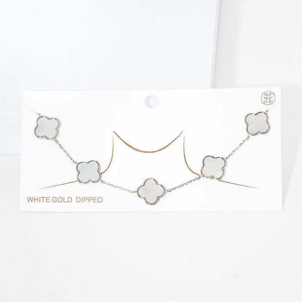 Gold White Gold Dipped Quatrefoil Pendant Link Necklace