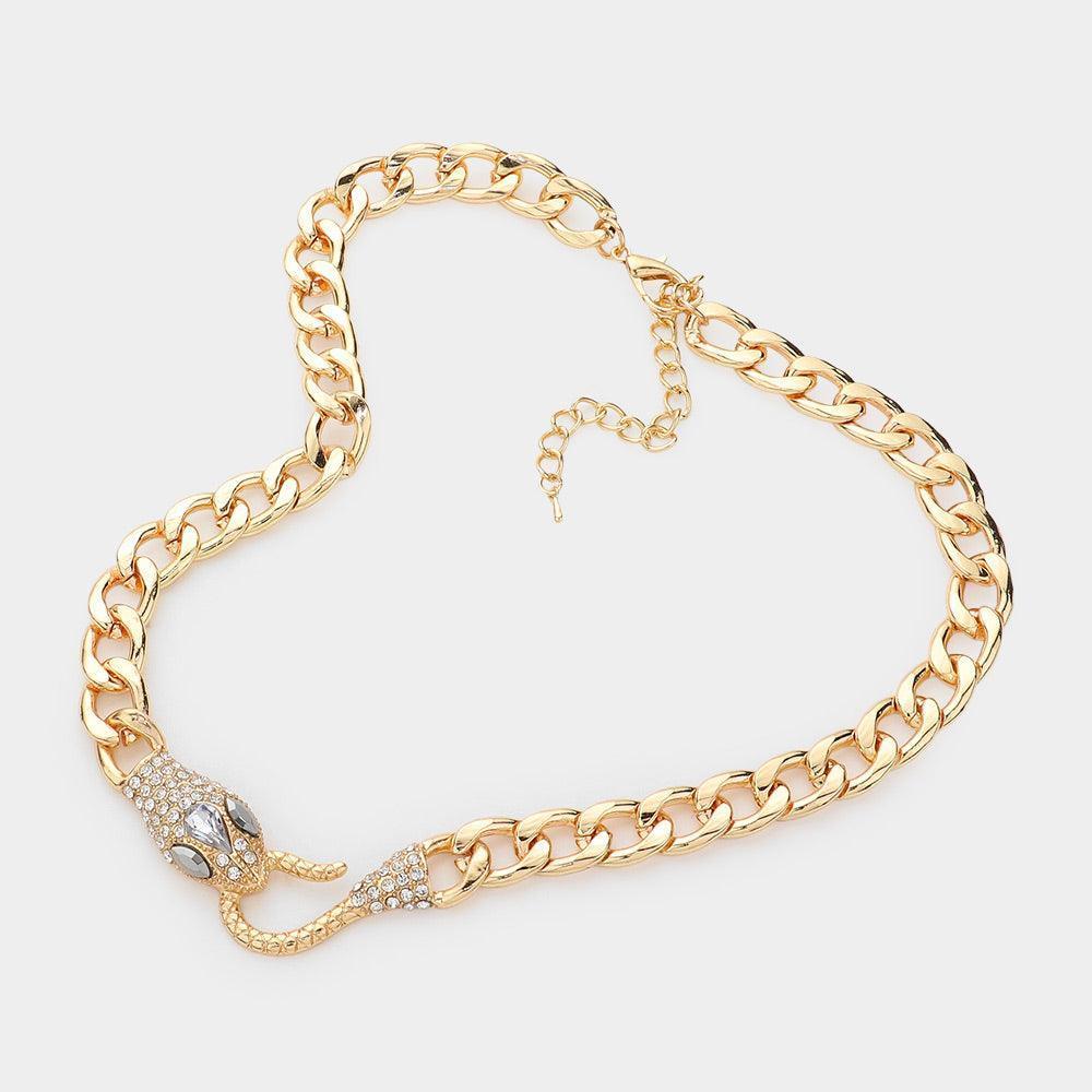 Gold Rhinestone Embellished Snake Accented Necklace - Jewelry Store by Erik Rayo