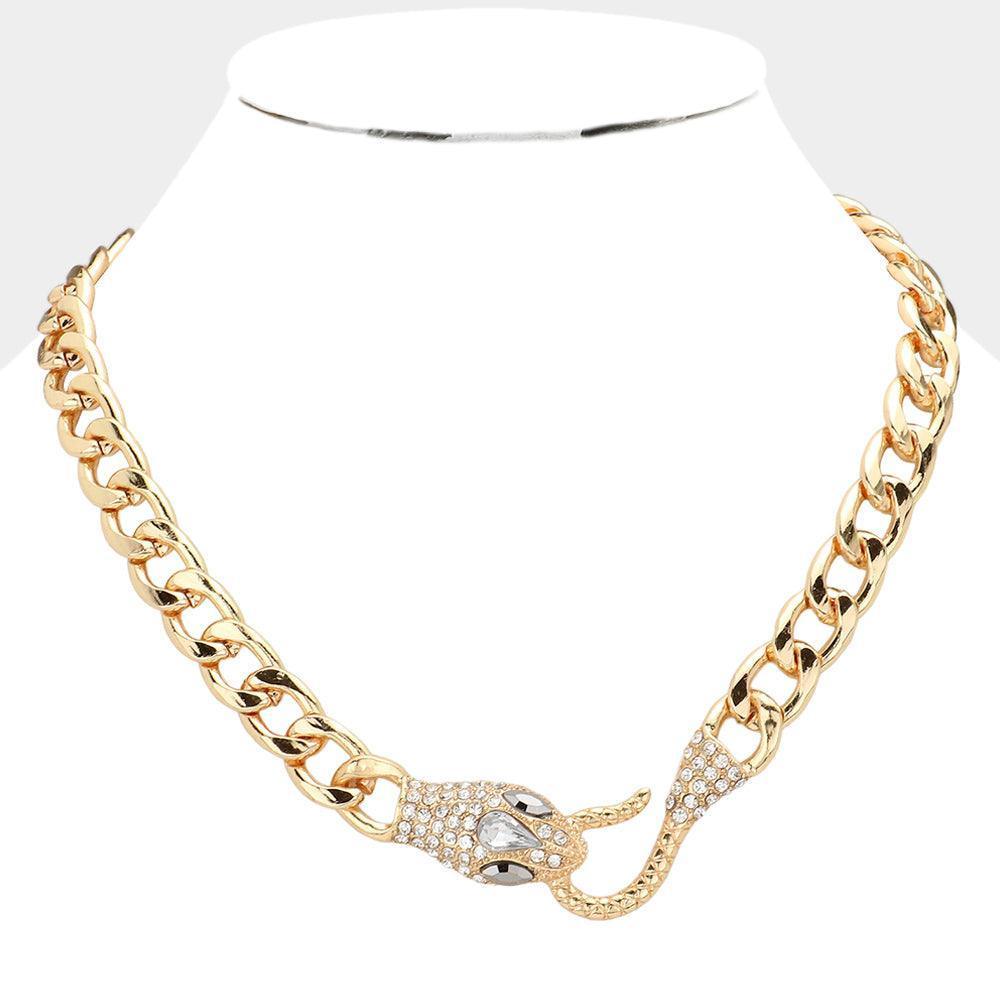 Gold Rhinestone Embellished Snake Accented Necklace - Jewelry Store by Erik Rayo