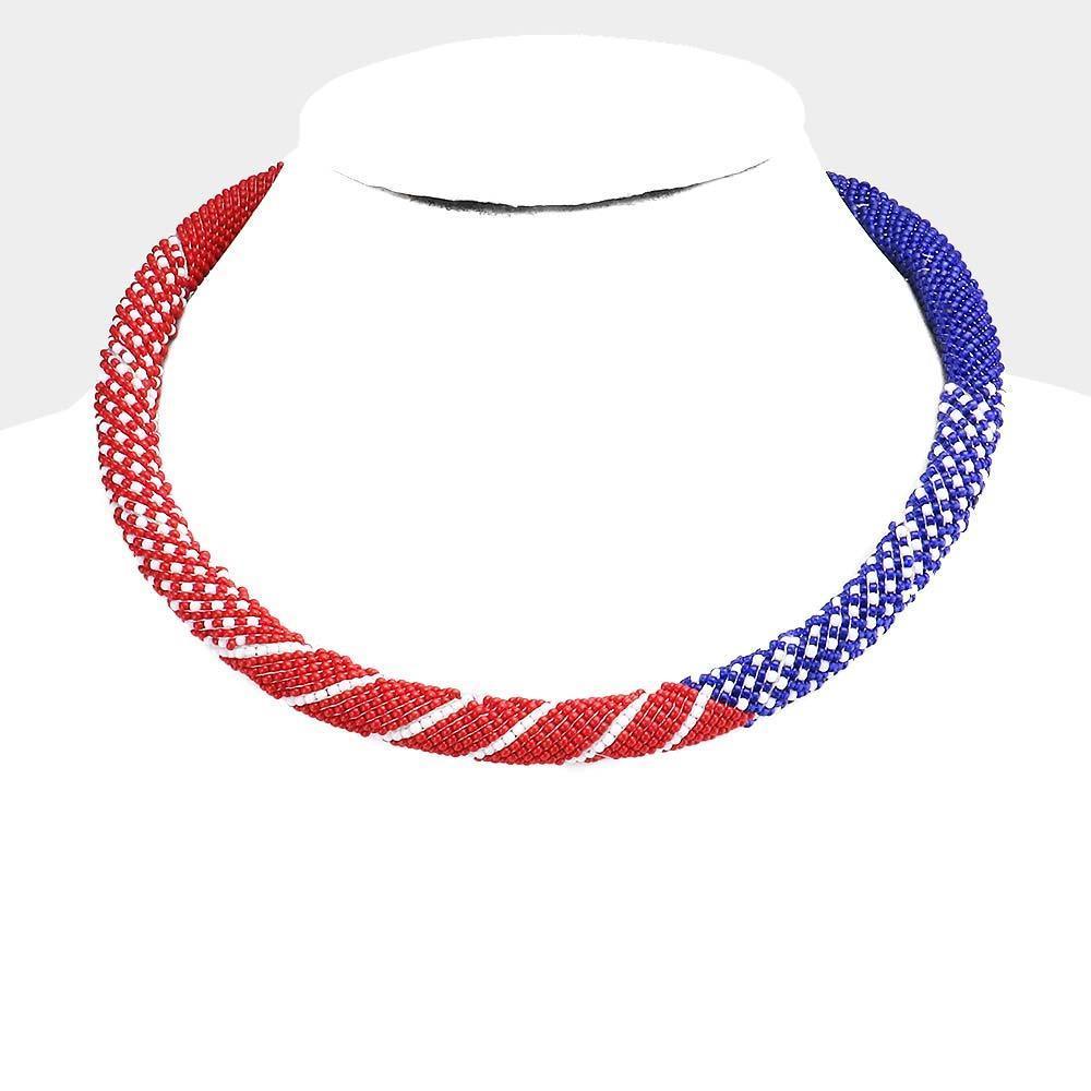 Seed Beaded Patriotic Pattern Necklace - Jewelry Store by Erik Rayo