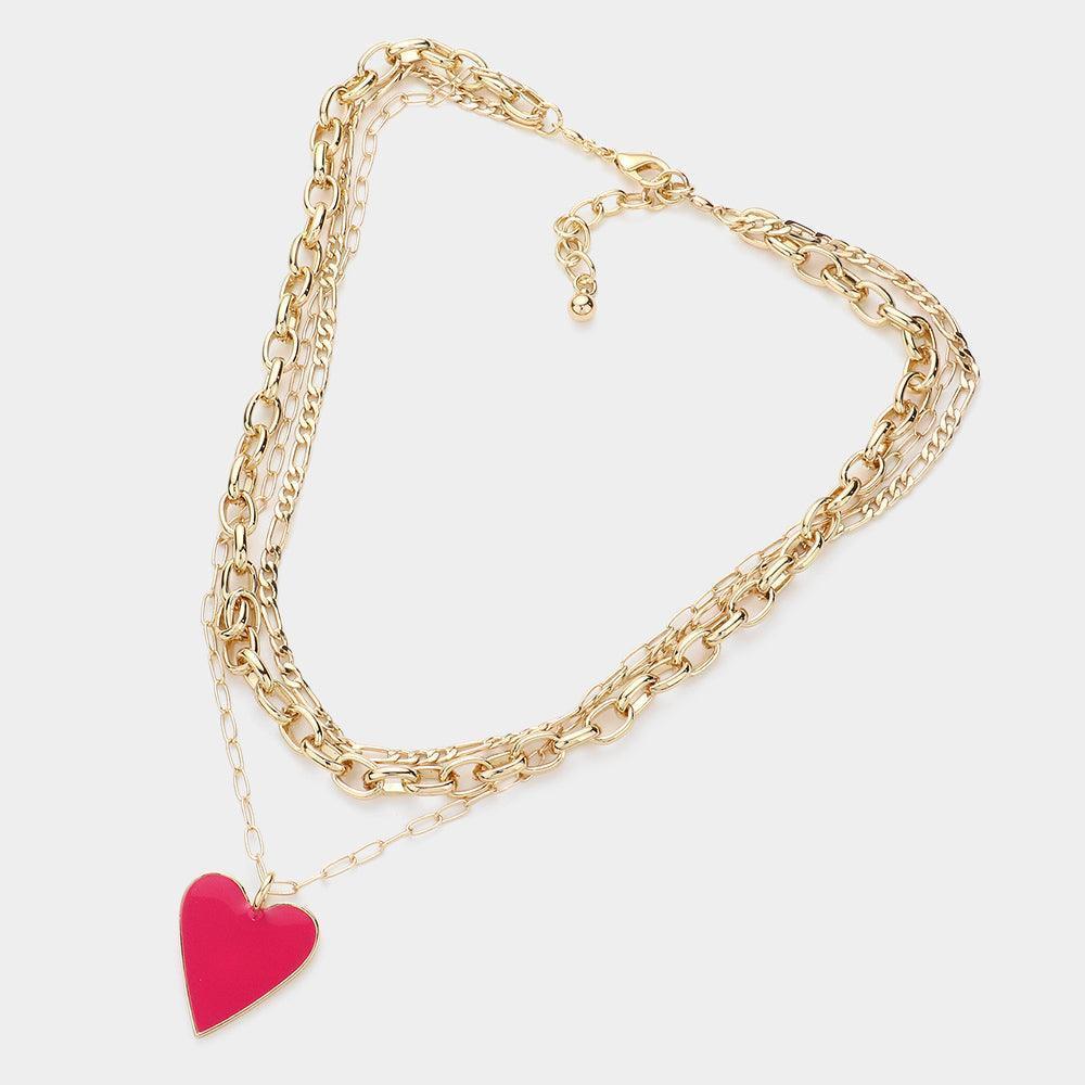 Coral Heart Pendant Triple Layered Necklace - Jewelry Store by Erik Rayo