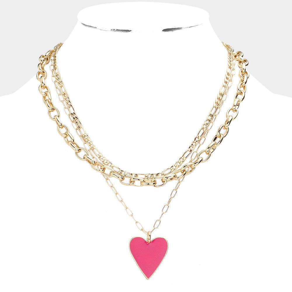 Coral Heart Pendant Triple Layered Necklace - Jewelry Store by Erik Rayo
