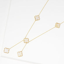 Load image into Gallery viewer, White Gold Dipped Brass Metal Natural Stone Quatrefoil Station Necklace
