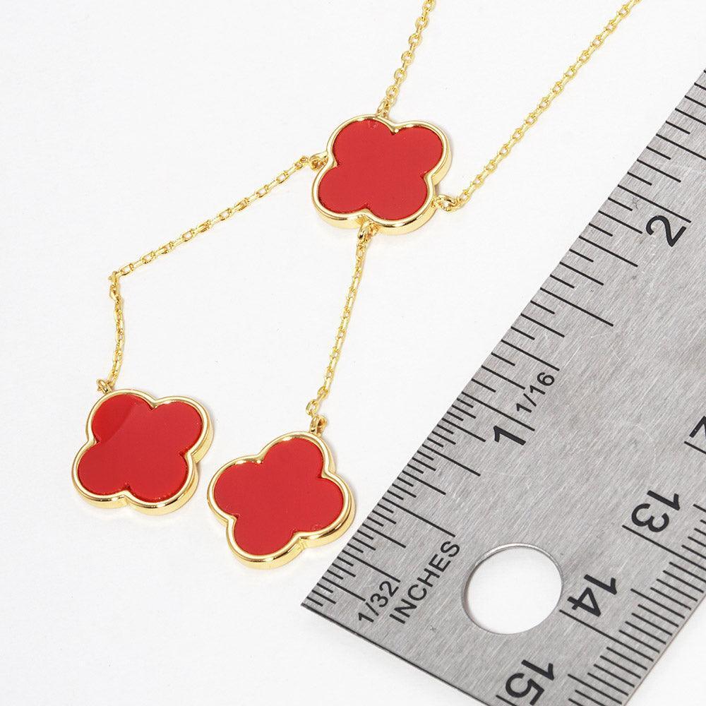 White Gold Dipped Brass Metal Natural Stone Quatrefoil Station Necklace - Jewelry Store by Erik Rayo