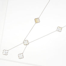 Load image into Gallery viewer, White Gold Dipped Brass Metal Natural Stone Quatrefoil Station Necklace
