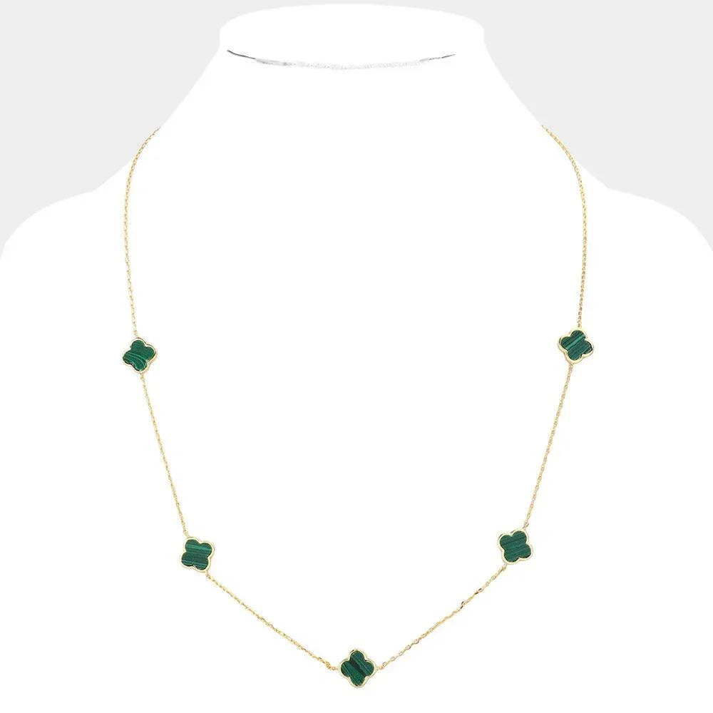 Green Gold Dipped Brass Metal Quatrefoil Station Necklace - Jewelry Store by Erik Rayo