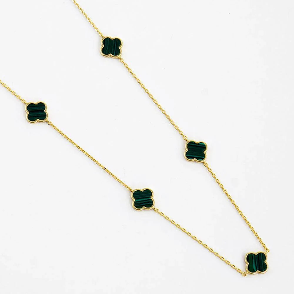 Green Gold Dipped Brass Metal Quatrefoil Station Necklace - Jewelry Store by Erik Rayo
