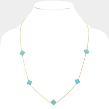 Load image into Gallery viewer, Turquoise Gold Dipped Brass Metal Quatrefoil Station Necklace
