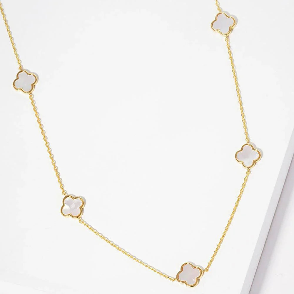 White Gold Dipped Brass Metal Quatrefoil Station Necklace - Jewelry Store by Erik Rayo