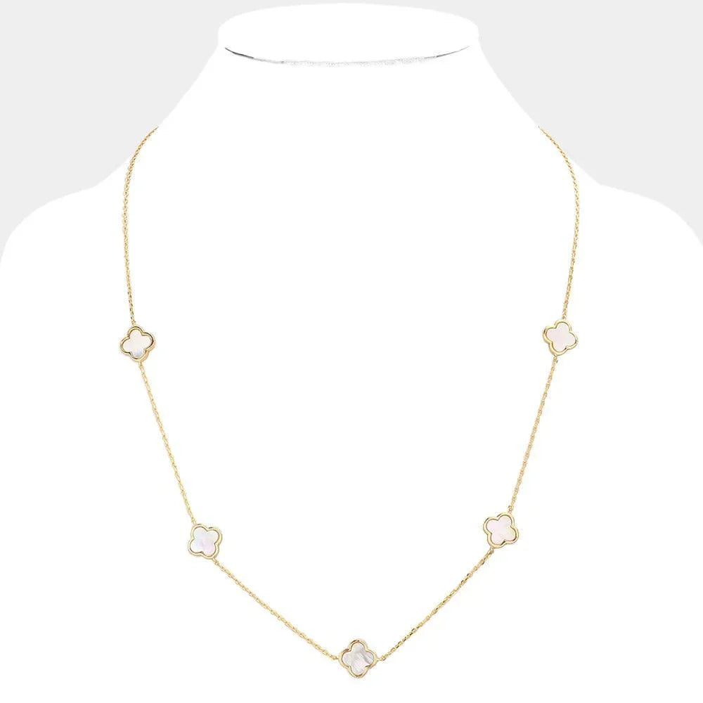 White Gold Dipped Brass Metal Quatrefoil Station Necklace - Jewelry Store by Erik Rayo